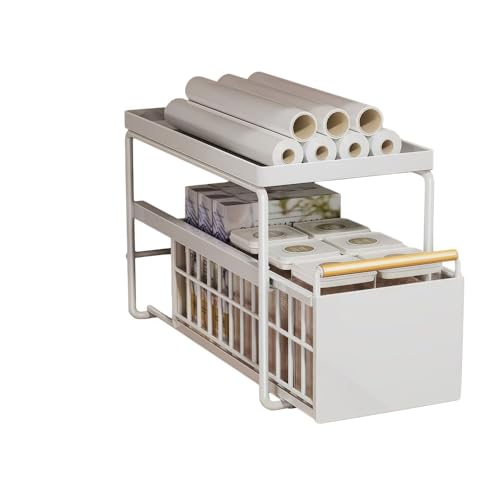 JNNJ家庭用キッチンシンク下収納棚、多機能調味料収納、大容量、省スペース、組立より小さい カーボンスチール製 耐荷重 防錆 (単層(小),ホワイト)