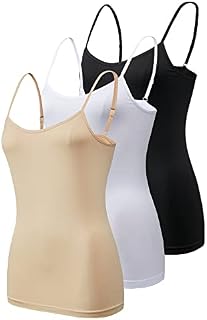 Womens Supersoft Vest Tops 3 Pack Camisoles Seamless Vests Soft Cami Black White Nude Stretch Top Plus Size UK 8-22 Thermal Vests for Women 3 Pack
