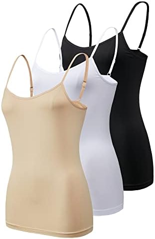 Womens Supersoft Vest Tops 3 Pack Camisoles Seamless Vests Soft Cami Black White Nude Stretch Top Plus Size UK 8-22 Thermal Vests for Women 3 Pack