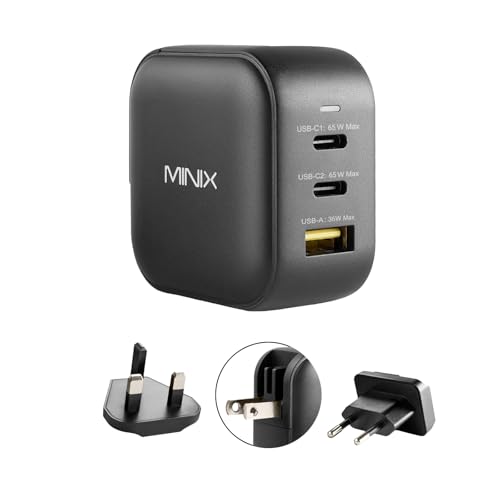 MINIX-66W-Turbo-3-Port-GaN-Wall-Charger-2-x-USB-C-Fast-Charging-Adapter-1-x-USB-A-Quick-Charge-30-Compatible-with-MacBook-Pro-Air-iPad-Pro-iPhone-1615131211-Galaxy-S9-S8-and-More-NEO-P1 MINIX 66W Turbo 3-Port GaN Wall Charger 2 x USB-C Fast Charging Adapter, 1 x USB-A Quick Charge 3.0, Compatible with MacBook Pro Air, iPad Pro, iPhone 16/15/13/12/11, Galaxy S9 S8 and More (NEO P1) - Image 1