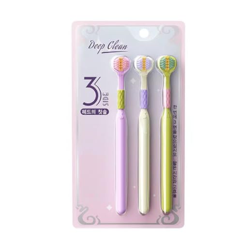FOTN 3 Sided Toothbrush with Spiral and Soft Bristles, All-Round Cleaning and Stain Removal Home Version，PBT Soft Hair, 3 Pack