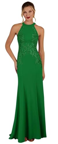 Image of KDTM Satin Lace Mother of The Bride Dresses Long Halter Sleeveless Formal Dresses for Women Wedding Guest