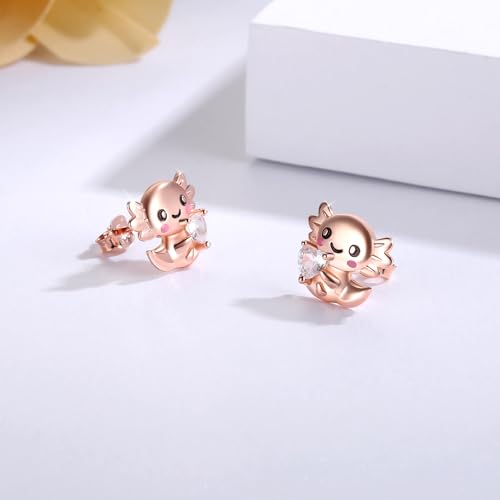 Sterling Silver Axolotl Stud Earrings Hypoallergenic Adorable 1-12 Month Birthstone Axolotl Earrings Stud Cute Animal Jewelry Gifts3