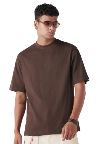 Image of Bewakoof Men's Solid Oversized Fit Half Sleeve Round Neck T-Shirt Air 1.0 | | Lightweight | Multipurpose