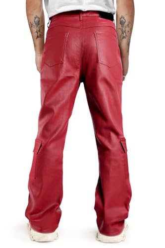 GINGTTO Mens Faux Leather Cargo Pants Flared Bell Bottoms with Pockets for Men 70s Party Pants2