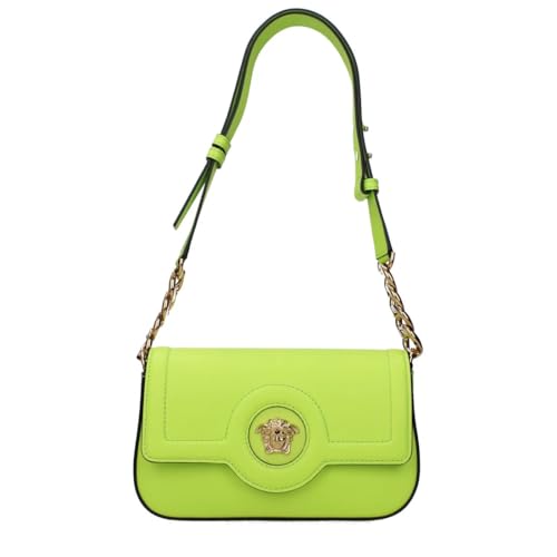 Versace Bolsa de ombro feminina de couro verde limão Medusa