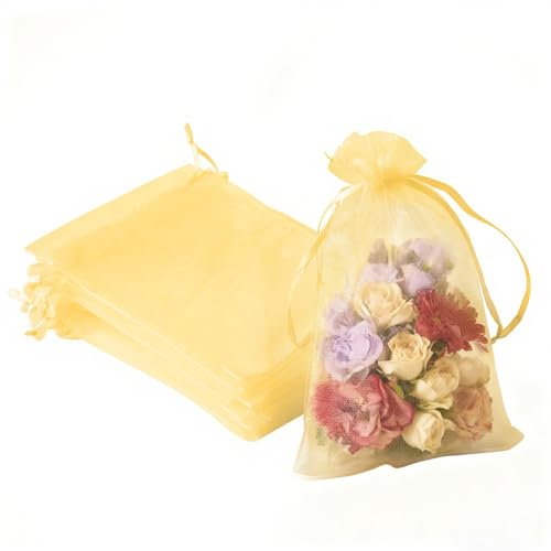 Image of YHJZ 100PCS Gold Organza Bags, 4x6 Inch Small Mesh Bags Drawstring, Jewelry Gift Bags for Wedding, Party, Festival