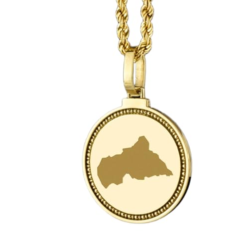 WORLD WIDE GEMS Pendentif rond en argent sterling 925, 25 mm, gravé d'une carte de la République centrafricaine. Pendentif plaqué or, idéal pour un cadeau unisexe. |WW_EGMP_0159
