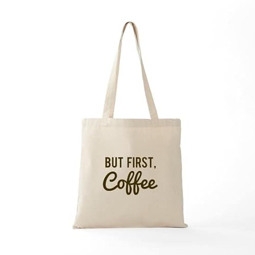 CafePress But First Coffee Tote Bag Natural Canvas Tote Bag, Reusable Shopping Bag