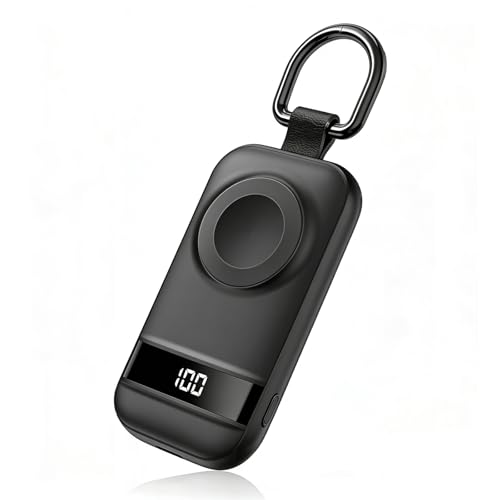 Convoltyai Portable Charger for Apple Watch, 2500mAh & Digital Display – Magnetic Fast Charging iWatch Charger for Travel & Keychain Use – Works with Apple Watch Series (Black)