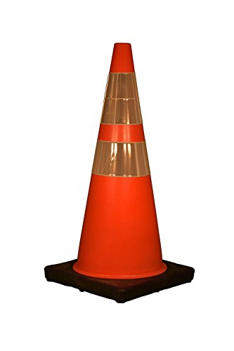 Cortina Traffic Cone, Vinyl with Black Base and 6" Upper/4" Lower Reflective Collar 03-500-10, 28" Height, Red/Orange #1