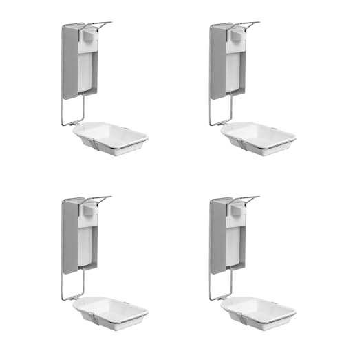 ARNOMED 4 Distributore di disinfettante con vaschetta di raccolta, dispenser in alluminio da 500 ml, dispenser di sapone per montaggio a parete con leva corta, dispenser Euro per disinfettante