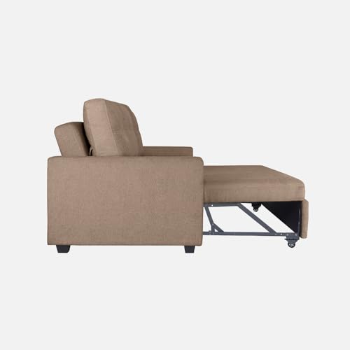 Image of Duroflex Ease - Wood 3 Seater Sofa Cum Bed with Pullout Mechanism, Plaster Brown Finish, 3-Person Sofa