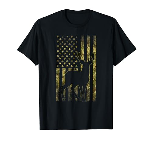 Deer Season Camo USA Flag Patriotic Hunting Graphic Hombre Camiseta