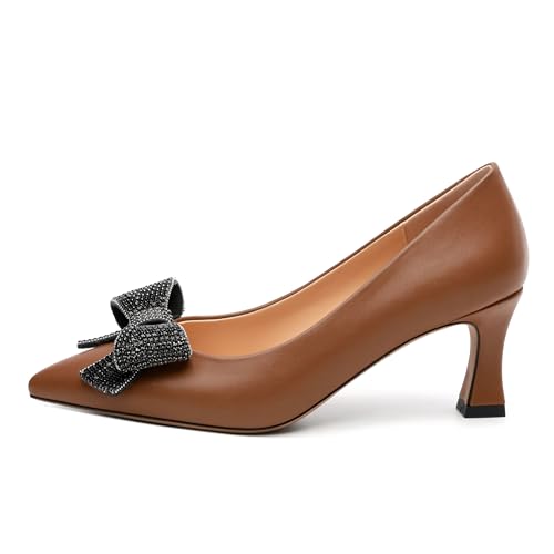 Image of Heels for Women Closed Patent Pointed Toe Bow Pumps Slip on Kitten Low Heels Wedding Party Dress Office Shoes 2.5Inch
