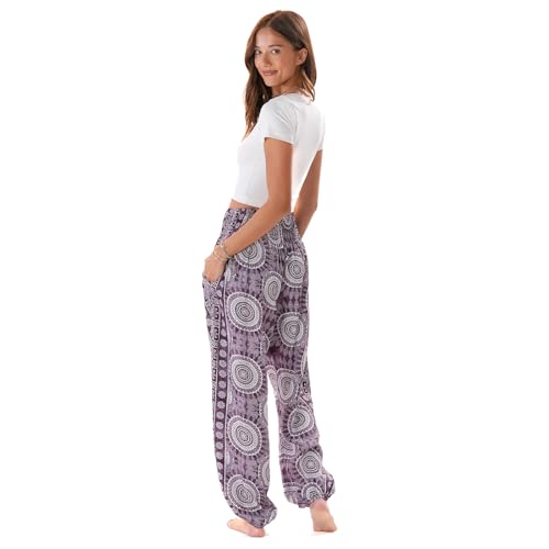 Image of Lotus and Luna Women's Harem Pants Thai Pants for Beach & Lounge High Waisted Flowy Boho Pants Genie Pants Yoga Pants