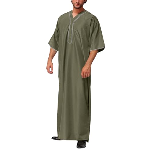 Men's Kaftan Thobe Long Sleeve Muslim Robe V Neck Kaftan Thobe Casual Outdoor Breathable Prayer caftan with Pockets2