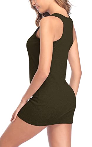 Image of ALove Womens Extra Long Tank Tops with Shelf Bra Ribbed Camisoles Undershirts