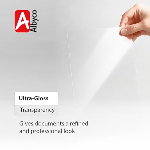 Albyco Klarsicht Einbanddeckel, Deckblatt, PVC Deckblätter, Klarsichtfolie - Transparent PVC, Format DIN A4, 210 x 297 mm, 0,18 mm/180 micron, Glänzend, pro 100 Stück