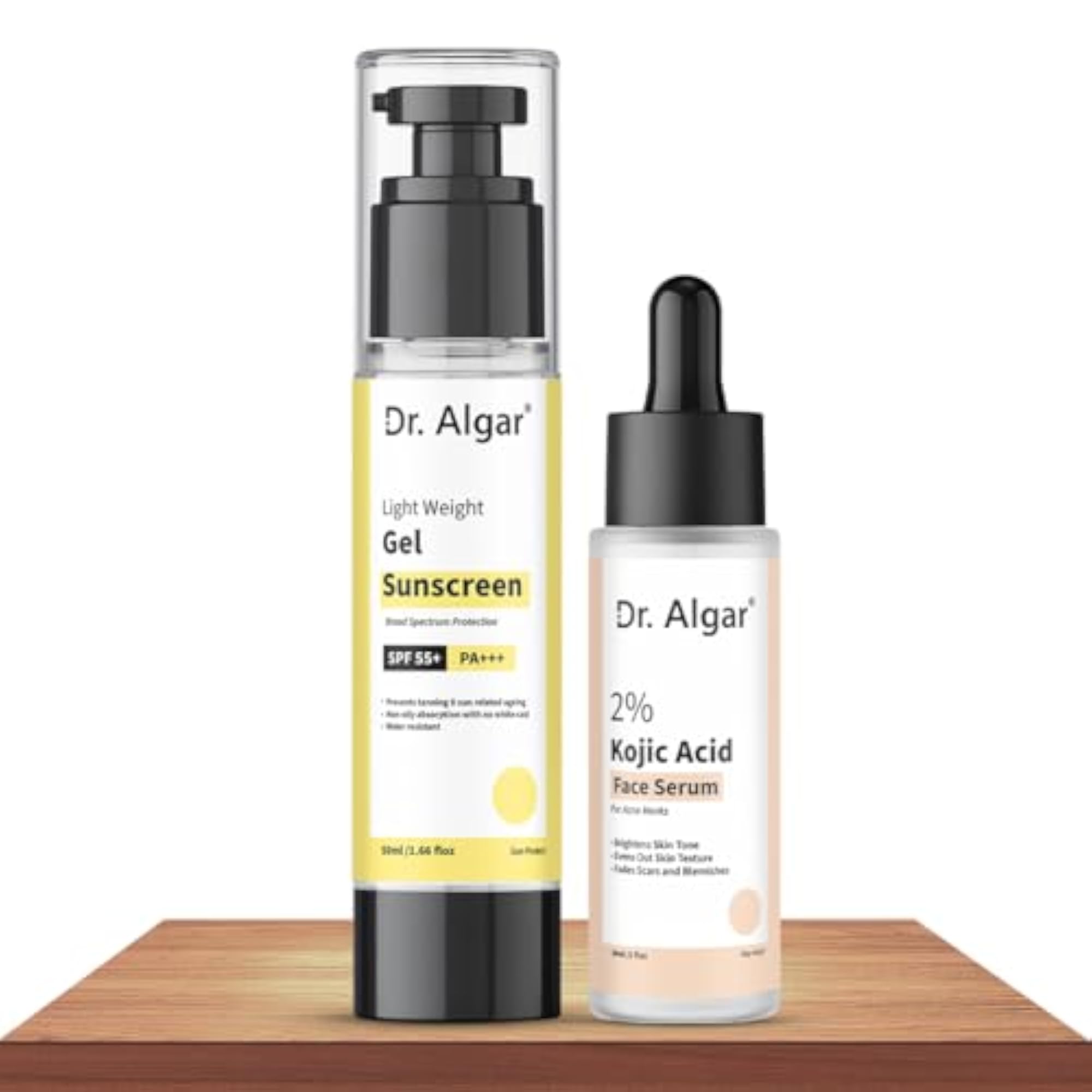 Sunscreen and Kojic Acid Face Serum, Skin Brightening Combo