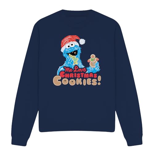 Cotton Soul Sesame Street Cookie Monster, Me Love Christmas Cookies Unisex Sweatshirt, Navy, Medium
