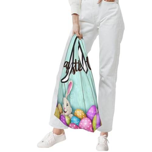 Rabbit Eggs Print Grocery Shopping Bags Reusable With Flowers Plant Lover Gifts Shopping Bag Lightweight Foldable Bag3