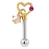 [凛りん] ボディピアス ハート ジュエル ストレートバーベル 軟骨ピアス サージカルステンレス 片耳用 (16G/ゴールド)