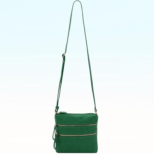 Image of Solene Small Multi Zipper Pocket Crossbody Bag with Adjustable Strap, Lightweight Travel Purse, Daily Small Messenger Pouch