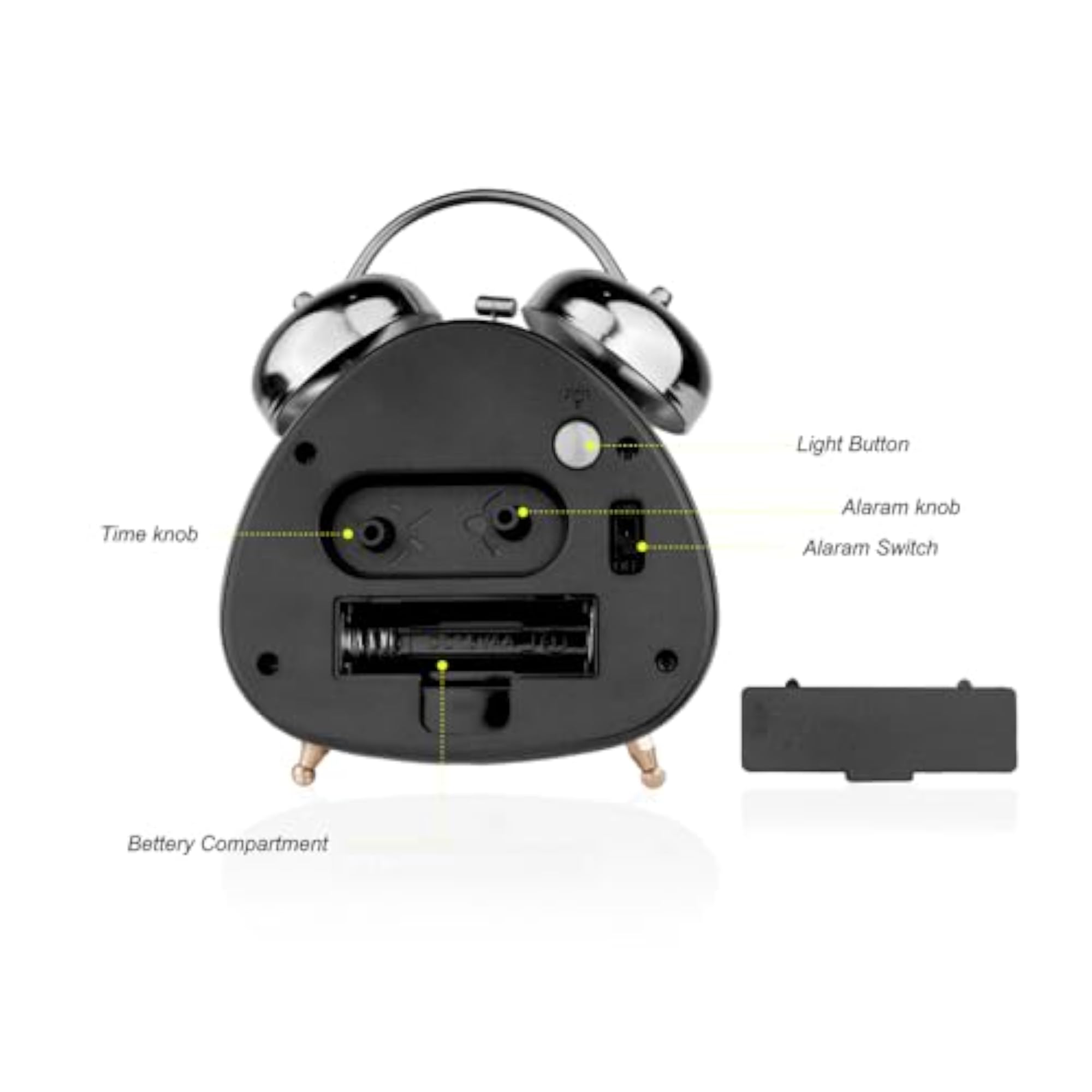 Triangle Shape Twin Bell Alarm Clock with Night Light