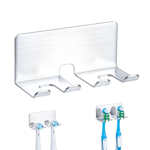 XILIMEN Toothbrush Holder Wall Mount, Electric Toothbrush Head Holder for Bathrooms, Stainless Steel Shower Tooth Brushing Holder, 3 Slots Adhesive Brushed Nickel Toothbrush Razor Storage Organizer