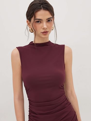 CIDER Women's Summer Mini Dress Cocktail Dress Mock Neck Sleeveless Ruched Short Dresses Trendy 20254