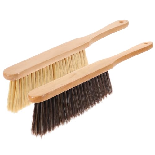 PRETYZOOM Brosse De Lit Balai à Main 2 Pièces Manche en Bois Poils Gris Pointus Et Poils Beiges Plats Nettoyage Ménager Poussière pour Maison Et Canapé