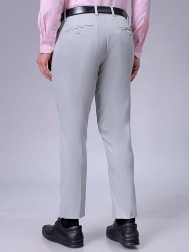 Image of The Indian Garage Co Men Slim Fit Self Design Mid-Rise Stretchable Formal Trousers