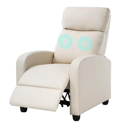 MKDLUFEI Massage Recliner Chair, Single Sofa Chair with Remote Control, Adult Chair Recliner, Living Room Recliners with Pu Leather Push Back Backrest, Beige