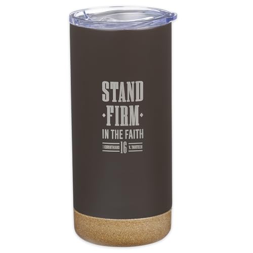 Image of Christian Art Gifts 16 oz. Brown Stand Firm Bible Verse Travel Tumbler