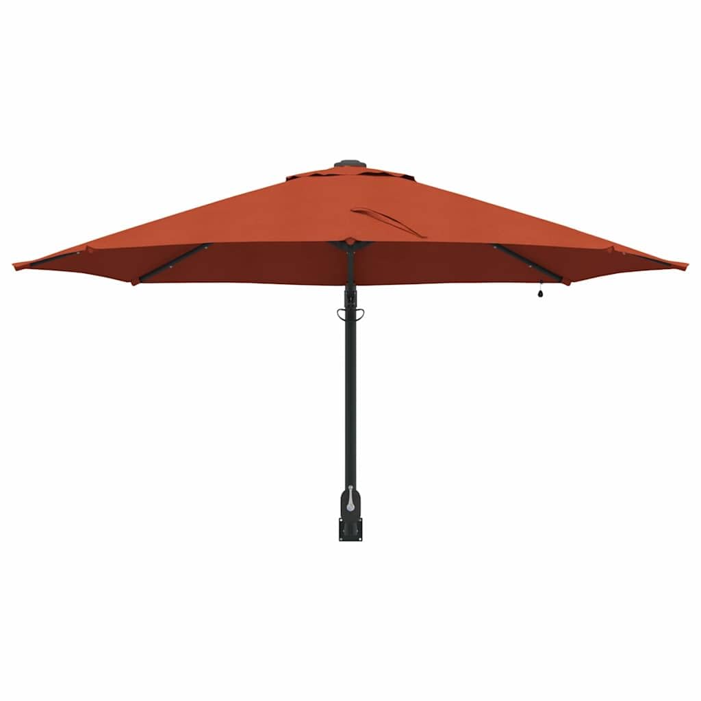 Ombrellone da giardino in terracotta, 248 x 248 cm, resistente ai raggi UV, inclinabile, con illuminazione a LED solare, meccanismo a manovella, robusto telaio in acciaio per terrazza, veranda