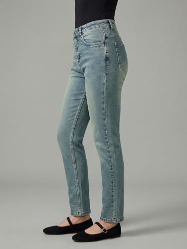 Image of Urbano Fashion Women's High Rise Straight Fit Washed Jeans Non-Stretchable