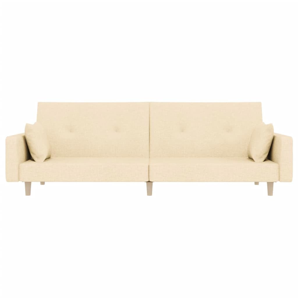 Sofá cama de 2 plazas con cojín de tela crema, 220 x 84,5 cm, cómoda cama, marco de madera estable, versátil para salón, habitación de invitados, salón, con espacio de almacenamiento, ideal