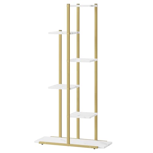 MAT-HAUS Furniture and home decor Soporte para flores de 6 niveles – Estantería de metal resistente para múltiples plantas, torre de ahorro de espacio para sala de estar, dormitorio, pasillo (mármol