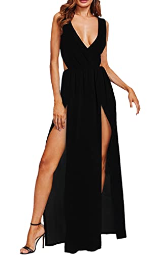 LKOUS Womens Sexy V-Neck Split Long Beach Hawaiian Long Dresses,