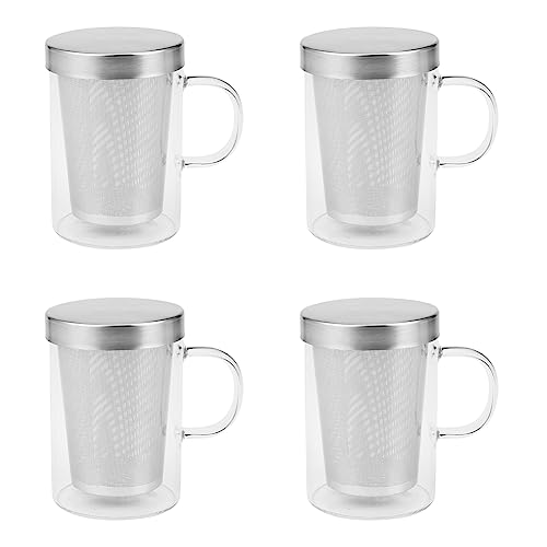 ISTOVO 4X 500ml Travel Heat-Resistant Glass Tea Infuser Mug with Stainless Steel Lid - Large Coffee Tumbler