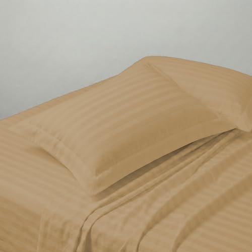 Image of LINENWALAS Cotton 300 TC Standard Size Pillow Cover | 2 cm Sateen Stripe Design | Cloud-Soft, Breathable & Skin-Safe | Oeko-TEX Certified Hotel-Style Bedding (18x28 inch, Set of 2, Beige)
