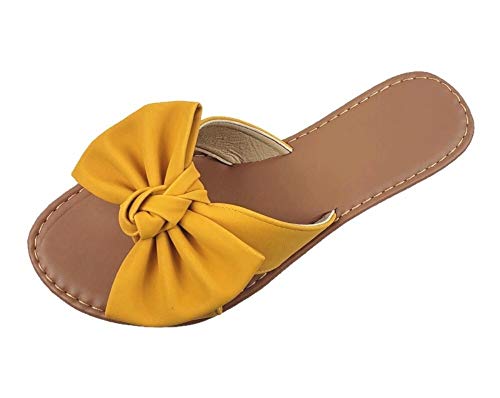 Image of Tiara Women's Bow Sandals, Slip On Flat Slides with Bow Detail | Cute Summer Sandals, Cushioned for All-Day Comfort - Great for Beach, Vacation & Everyday Wear