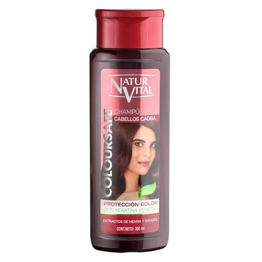 NaturVital - Champú ColourSafe Cabellos Caoba, Sin Parabenos ni Siliconas, Champú Colorante para Pelo Teñido o Natural, con Keratina Vegetal, Aporta Brillo, 300 ml