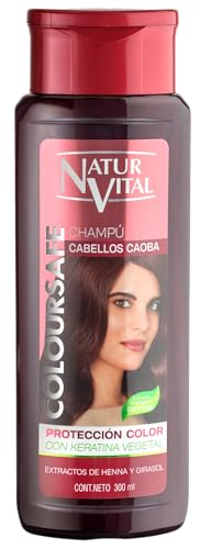 NaturVital - Champú ColourSafe Cabellos Caoba, Sin Parabenos ni Siliconas, Champú Colorante para Pelo Teñido o Natural, con Keratina Vegetal, Aporta Brillo y Protege el Color, 300 ml