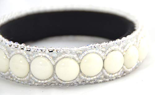 Bracelet bangle blanc perles porcelaine billes verre chic - 2