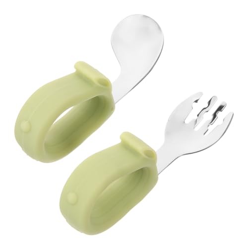 Garneck 1Set Portable Self Feeding Spoon and Fork with Storage Box Training Utensils for Independent Eating