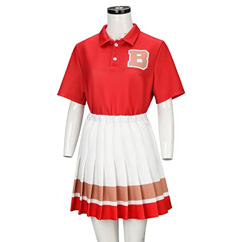 Partyever Cheerleader Costume For Women School Uniform Red Short Sleeve Shirt Pleated Skirt Sets Carnival Party Outfits (Medium) #TOP2