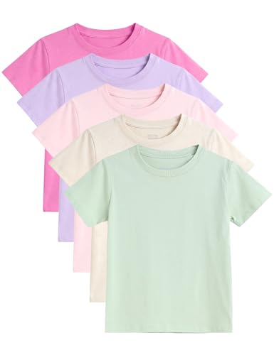 Image of Gihuo 5 Pack Girls T-Shirts Short Sleeve Shirt for Girls Cotton Tees Kids Tshirts Clothes Summer Tops