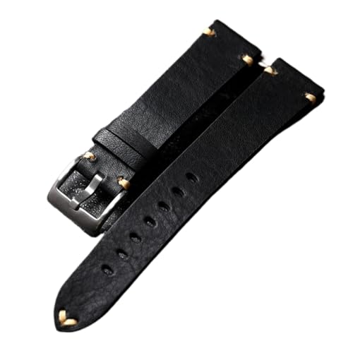 HuanJ Handmade Genuine Leather Watchband Old Brown Black 18/20/22MM Soft Men's Vintage Bracelet(Brack,19mm)